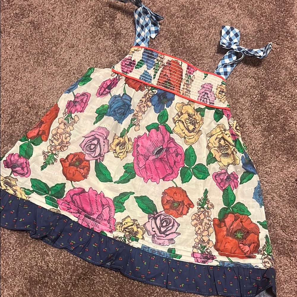 Floral Kids Top with Blue Straps